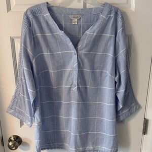 CJ Banks Linen Blend Tunic Crochet Lace Trim 3/4 sleeves Size 1X